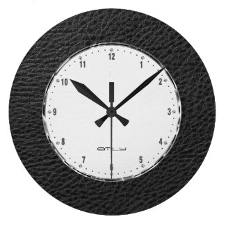 Black Faux Leather Print Clock