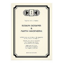 Black felt art deco retro Hollywood glam wedding Custom Invitations