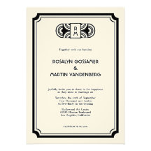 Black felt art deco retro Hollywood glam wedding Custom Invitations