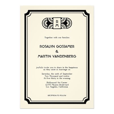 Black felt art deco retro Hollywood glam wedding Custom Invitations