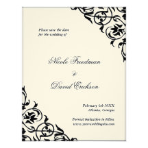 Black felt formal wedding save the date flat card invites