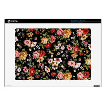 Black fifties floral Pattern. 15" Laptop Decal