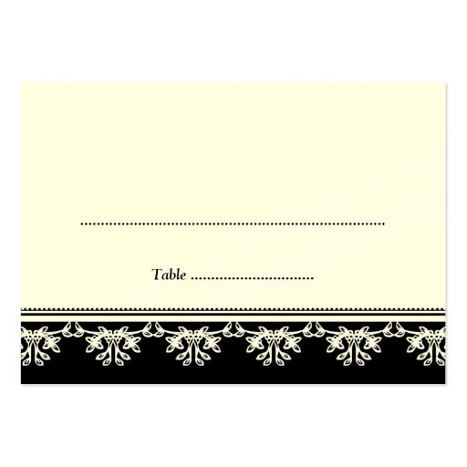 Black filigree border wedding escort place card business card (front side)