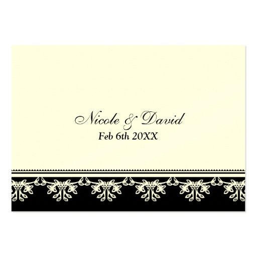 Black filigree border wedding escort place card business card (back side)