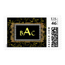 black filigree triple monogram postage