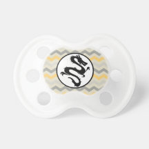 Black Fire Dragon on Gray Yellow Chevron Stripe Baby Pacifiers