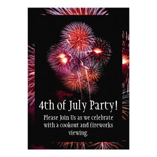 Black Fireworks 4th of July Party Invitation (front side)
