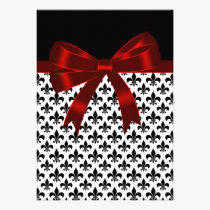 Black Fleur De Lis Red Bow Wedding Invitation invitations