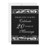 Black Floral 20th Anniversary Party Invitation
