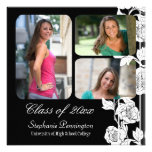 Black floral 3 photo graduation party announcement