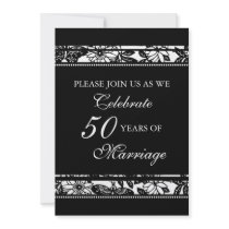 Black Floral 50th Anniversary Party Invitation