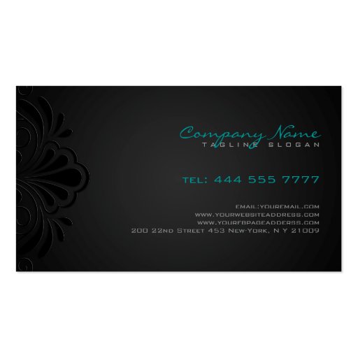 Black Floral Black Gradient Background Business Cards (back side)