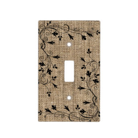 Black Floral Border with Burlap Background Light Switch Covers