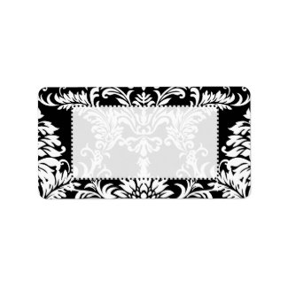 Black Floral Damask Red Font Return Address Label label