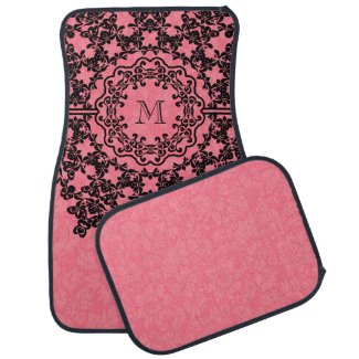 Black Floral Lace Pink Damasks Monogramed Floor Mat