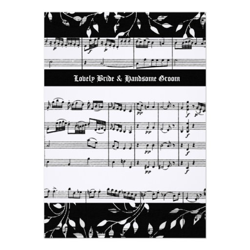 Black Floral Music Wedding Invitation