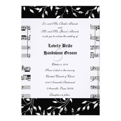 Black Floral Music Wedding Invitation