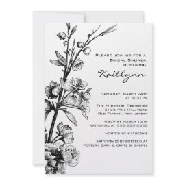 Black Floral on White Bridal Shower Invitation invitation