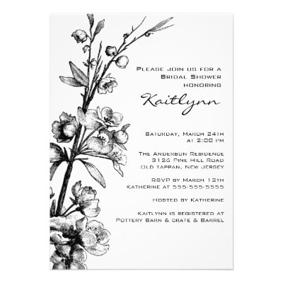 Black Floral on White Bridal Shower Invitation
