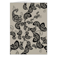 Black Floral Peacock Deco Art Folded Card