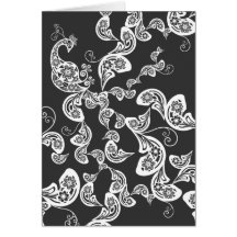 Black Floral Peacock Deco Art Folded Note Card