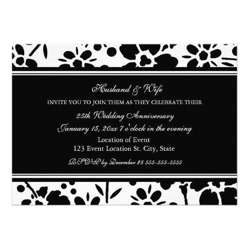 Black Floral Photo 25th Anniversary Invitation