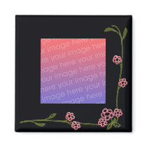 Black Floral Photo Frame Magnet