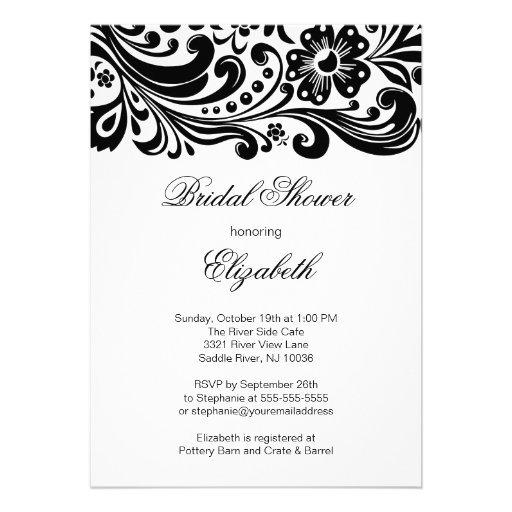 Black Floral Swirl Bridal Shower Invitation Formal