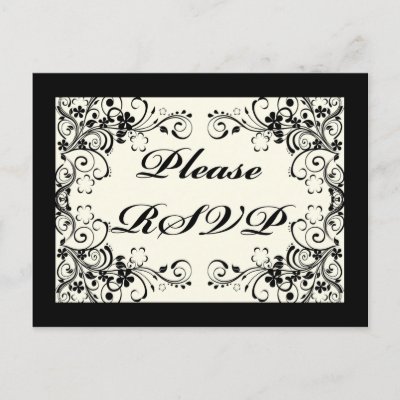Black Floral Wedding Invitation Set Post Card by pentagramstar