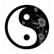 Black Floral Yin Yang Poster Print