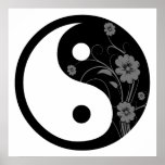 Black Floral Yin Yang Poster Print