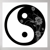 Black Floral Yin Yang Poster Print