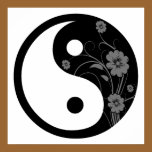 Black Floral Yin Yang Poster Print posters