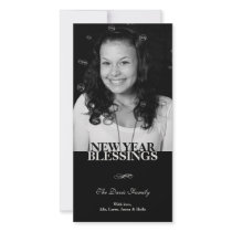 Black flourish elegant new year holiday greeting photo cards