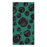 Black flowers on jade green. photo cards