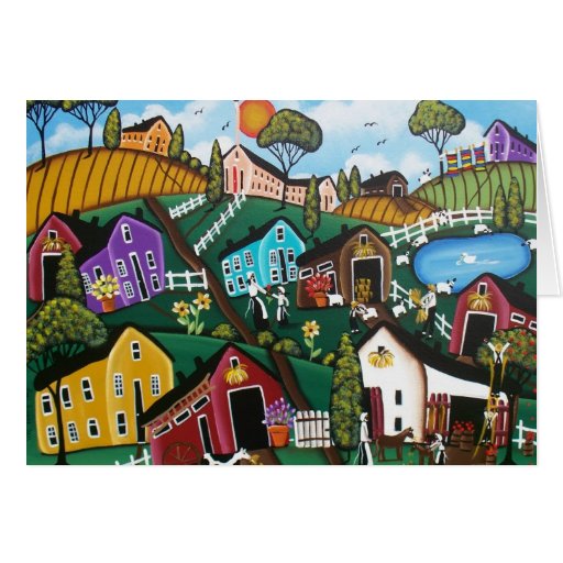 BLACK Folk Art Lost Sheep By Lori Greeting Card