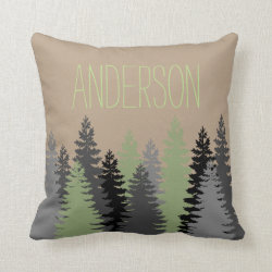 Black Forest Woods Pine Tree Custom Name Throw Pillow
