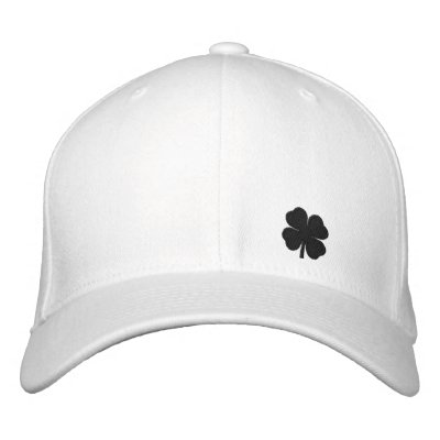 Black Four Leaf Clover St. Patricks Day Hat Embroidered Hat
