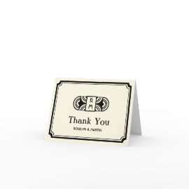 Black frame art deco retro monogram thank you greeting card