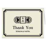 Black frame art deco retro monogram thank you greeting card
