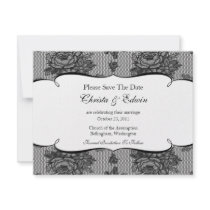 Black French Lace Save The Date Announcement