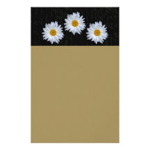 Black French Script & Daisy's- No Lines- Stationer Stationery Paper