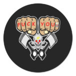 Black Fuck You Fists Pistons Skulls Round Stickers