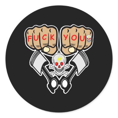Black Fuck You Fists Pistons Skulls Round Stickers by WhiteTiger_LLC