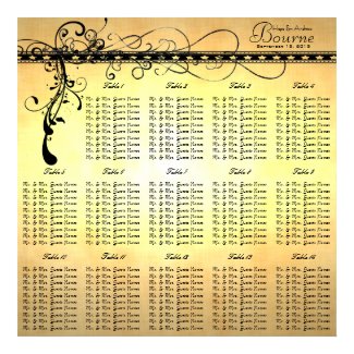 Black Funky Elegant Swirls Seating Chart Tables print