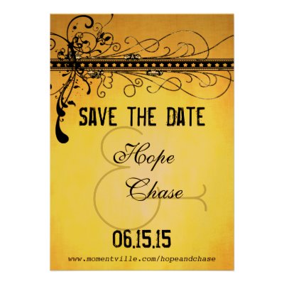 Black Funky Elegant Swirls Wedding Save the Date Personalized Invitation