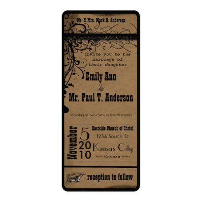 Black Funky Textured Playbill Swirls Wedding Card