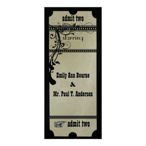 Black Funky Textured Playbill Swirls Wedding Personalized Invitation