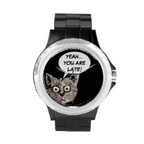 black funny cat speech balloon wrist watch at Zazzle
