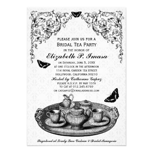 Black Garden Bridal Tea Party Invitations